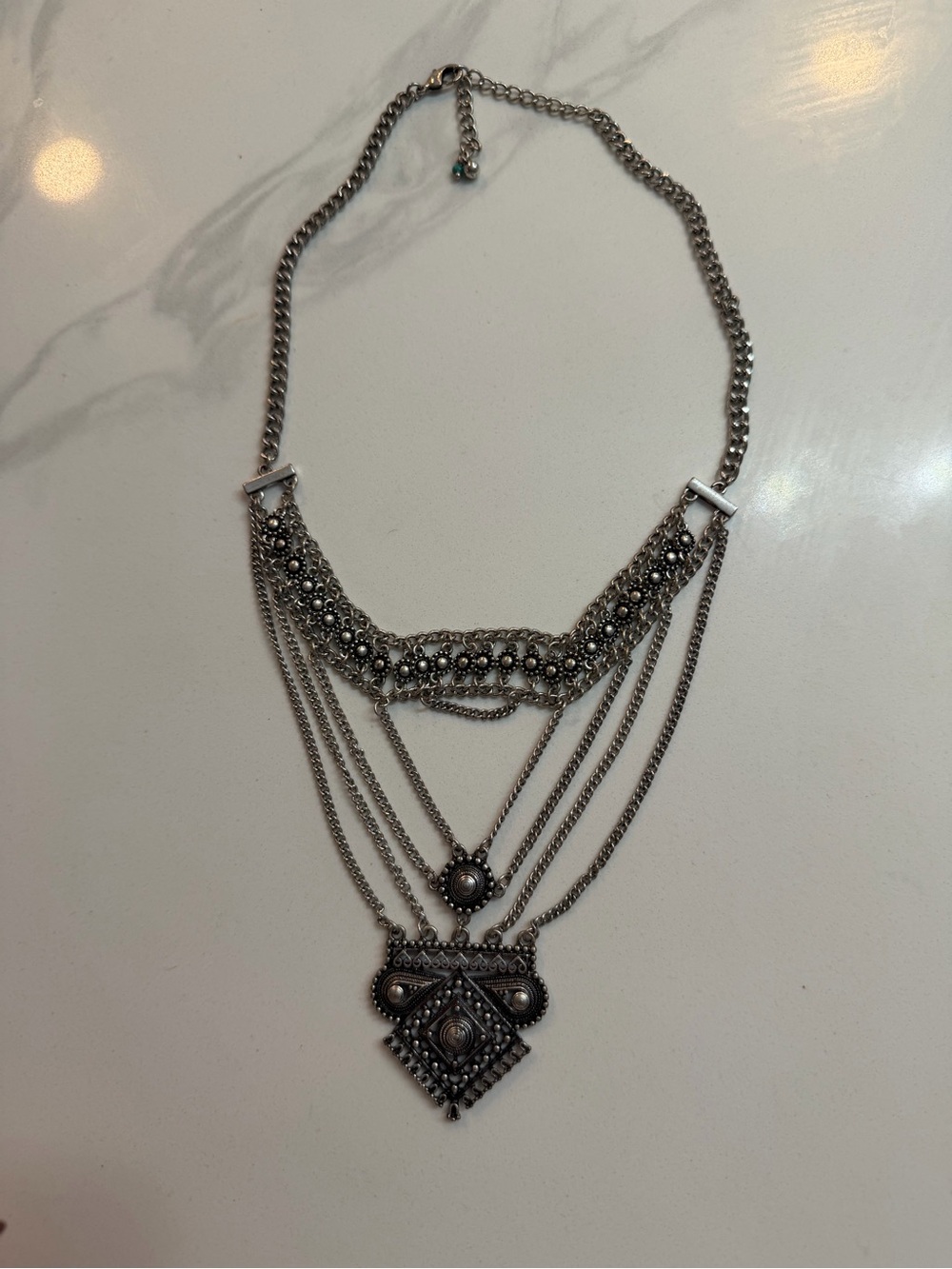 Boho Silver-Tone Multi-Layer Statement Necklace